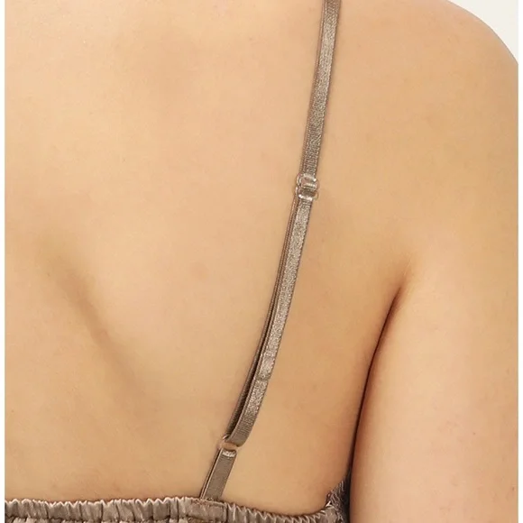 storets Satin Slip Mini Dress in Taupe/Brown silky quite luxury boho festival - Picture 9 of 11